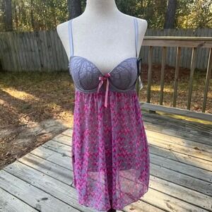 Daisy Fuentes Y2K Coquette Babydoll Nightie with Matching Thing New With Tags‎